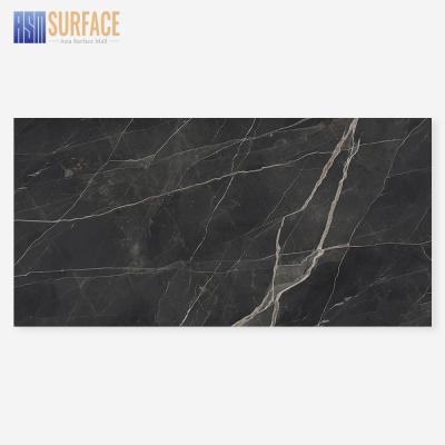 China Modern Large Slab 3200*1600 Mm Shiny Black Porcelain Slab Engineered Sintered Stone for sale