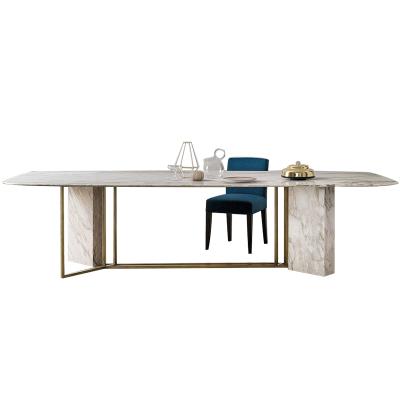 China Modern Design Sintered Stone Dining Table Set Countertop Metal Base Sintered Stone Dining Table for sale