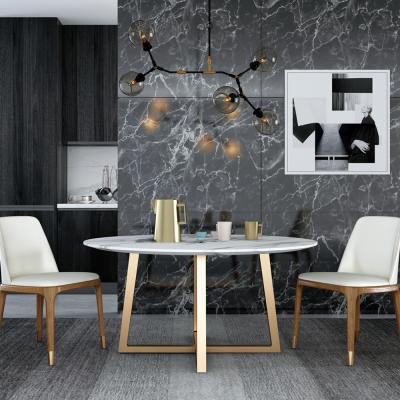 China New Arrival Dining Room Furniture Metal Porcelain Slab Agglomerated Stone Dining Table for sale