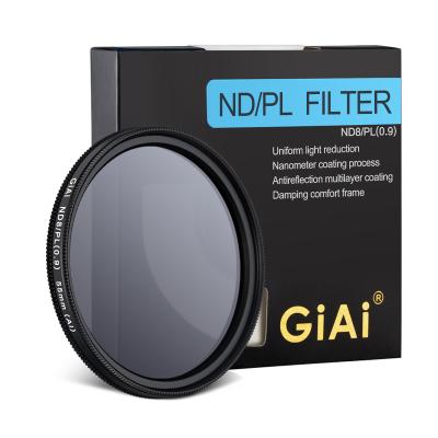 China Light Reduction And Remove Unwanted GiAi 55mm NDPL Multi Nano Nano Light Coated Variable Nd8 And Smooth Full 2in1 Coated Filter For Camera for sale