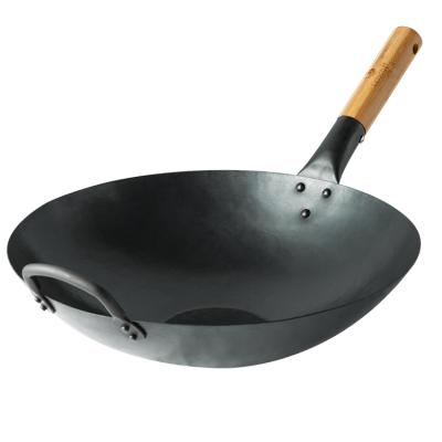 China Natural Flat Bottom Sustainable Carbon Steel Pre Season Non Stick Chines Cook Wok for sale