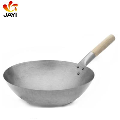 China Viable single wooden handle hammered wok for sale