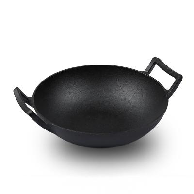 China Sustainable Hot Selling 14 Inch Chinese Cast Iron Wok With Two Iron Handle for sale