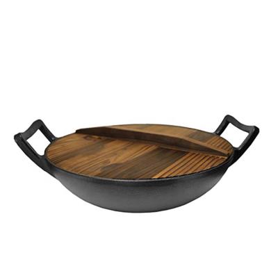 China Source Sustainable 30 Inch Cast Iron Traditional Wok Pan With Ear Handles for sale