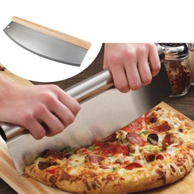 China Viable Custom Design Rocking Pizza Cutter Stainless Steel Pizza Cutter With Wood Square Handle for sale