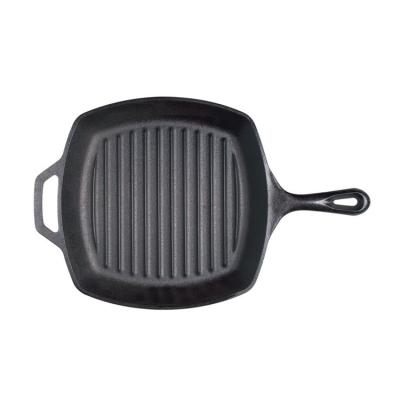 China Sustainable Black Ribbed Bottom Cast Iron Skillet For Low Fat Cooking for sale