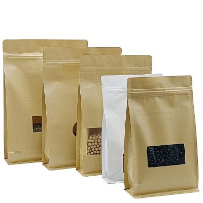 China Recyclable Eco-Friendly Pouch Stand Flat Bottom Bag Storage Kraft Paper Side Gusset Bag With Window for sale