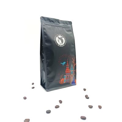 China Custom LOGO Coffee Beans Black Pouches Moisture Proof Stand Up Bag 8 Seal Packaging Side Coffee Bag With Zipper for sale