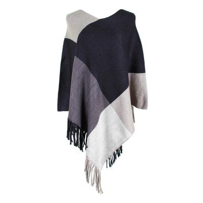 China 2021 American European autumn and winter women's new comfortable and soft color blocking tassel knitted coat shawls for sale