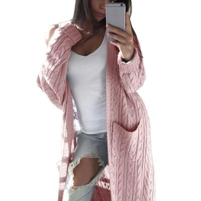 China 2021 Anti-wrinkle Long Sleeves Pockets Full Body Twist Double Knitted Cardigan Sweaters For Women for sale