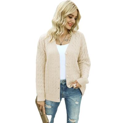 China 2021 New Fashion Anti-wrinkle Hollow V-neck Crochet Cashmere Straight Sweater Cardigan for sale