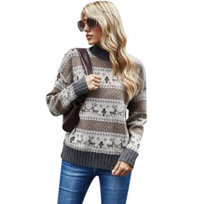 China 2021 Autumn/Winter Women's Anti-Wrinkle Snowflake Deer Jacquard Christmas Pullover Knitted Sweater for sale