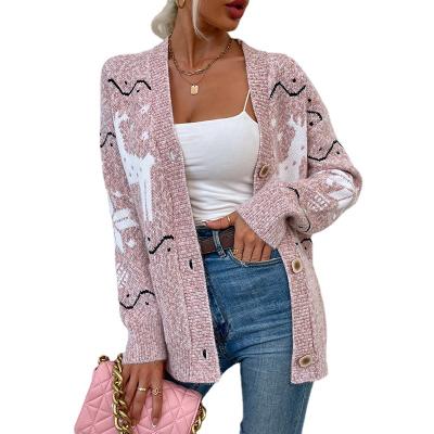 China 2021 Anti-Wrinkle 100%Polyester Christmas Sweaters Unisex Loose Knitted Ugly Cardigan Women Long for sale