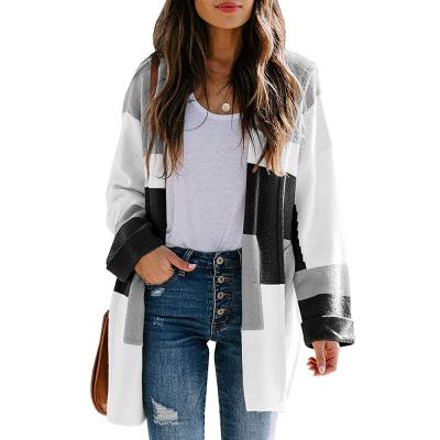 China 2021 Anti-wrinkle Fashion Irregular Square Quilting Hooded Sweater Cardigan Winter Wear for sale