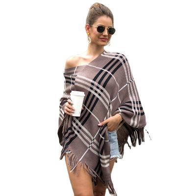 China 2021 Autumn/Winter European American ladies V-neck sweater diagonal striped tassel knitted shawls for sale