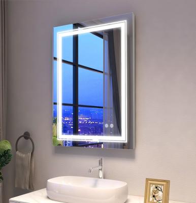 China 20x28 Inch LED Illuminated Smart Bathroom Mirror With Lights 3 Hanging Modes Horizontal/Vertical Fog Lights for sale