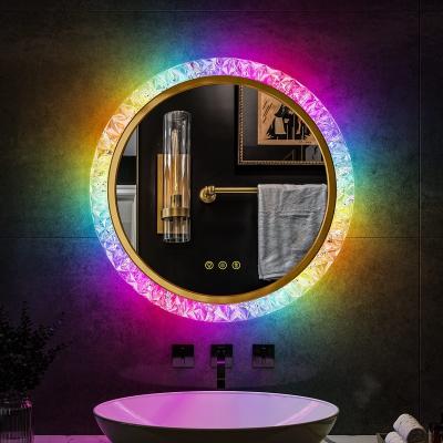 China Smart Luminous Hot Selling Led Light Round Mirror Touch Sensor Switch Bathroom Wall Reflect With RGB Light for sale