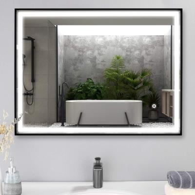 China 32 x 24 Inch LED Illuminated Wall Mounted Bathroom Mirror with Memory Function Fog Light CRI 90+ 3 Colors Adjustable (Horizontal / Vertical) for sale