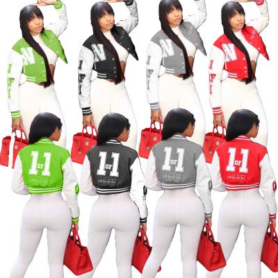 China Patchwork QUICK DRY QUICK DRY Color Embroidered Streetwear Letter Baseball Coat Women Full Sheath Thicker Jacket Button Tops Sportswear Fleece for sale