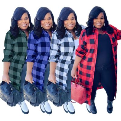 China New hot sale Anti-wrinkle plus size women's fashion plaid gap coats Anti-wrinkle long sleeve casual shirt for ladies for sale