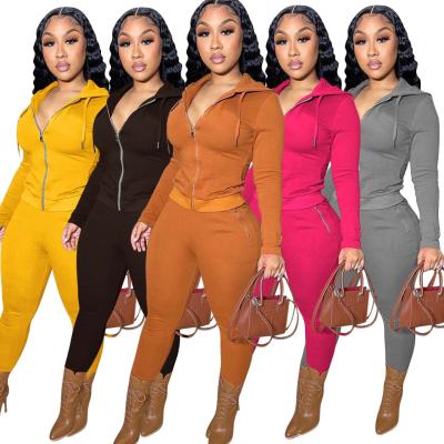 China QUICK DRY QUICK DRY Women Shear Thicker Zipper Hooded Fitness Leggings Overalls Long Sleeve 2 Piece Set for sale