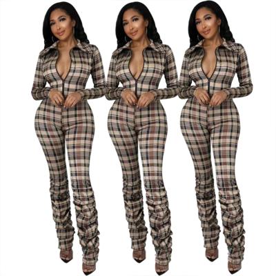 China 2021 New Fashion QUICK DRY QUICK DRY Women's Slim Fit Pleated Plaid Printed Overalls for sale