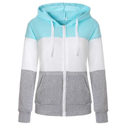 China Anti-wrinkle siza plus Anti-wrinkle 2021 new autumn winter fashion three color stitching thin hooded cardigan hooded woman for sale