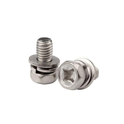 China Cheese SS201 304 316 Phillips Hex Head Machine Screws with Flat Gaskets and Spring Washers for sale