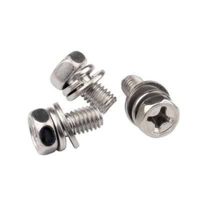 China Cheese 201 Assembled 304Stainless Steel Serrated Phillips Hex Head Machine Screws with Flat Washers and Spring Washers for sale