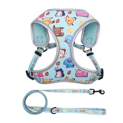 China Custom Pattern Polyester Padded Soft Adjustable Chest Straps Safety Dog Collar Deluxe Dog Harness for sale