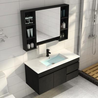 China Luxury Hotel Modern Wall Mounted Basin Mirror Vanity Cabinet Bathroom Furniture for sale