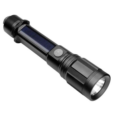 China Emergency 300 Lumen LED Multi Function Aluminum Solar Torch Light with Power Bank USB Car Emergency Hammer Rechargeable Flashlight for sale