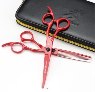 China New Fashion NEPURLson 6.0 Inch Hair Scissors Flat Tooth Hair Thinning Scissors Beauty Design Red Barber Scissors for sale