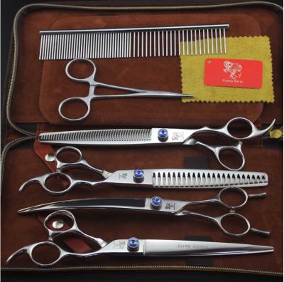 China 8.0 Inch Viable Silver Animal Scissors Shaped Pet Grooming Scissors Pet Fishbone Teeth 4 Scissors Set for sale