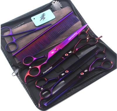 China 8.0 Inch Scissors Pet Grooming Scissors Viable Purple Animal Shaped Pet Fishbone Teeth 4 Scissors Set for sale