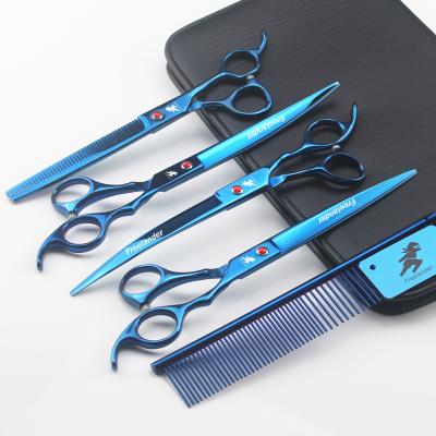 China Sustainable 8 Inch Pet Hairdressing Scissors Set Blue Set Premium Pet Scissors for sale