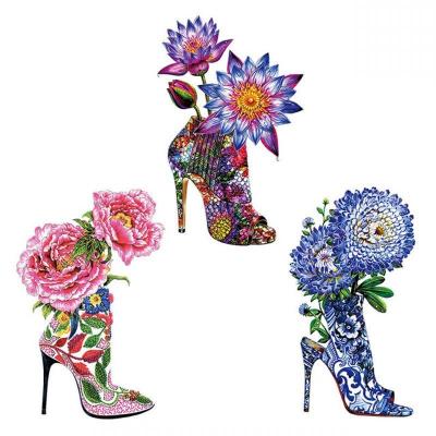 China Flat Colorful Flower High Heel Shoes Iron On Patches For DIY Heat Transfer Clothes T-shirt Stickers Decoration Thermal Printing for sale