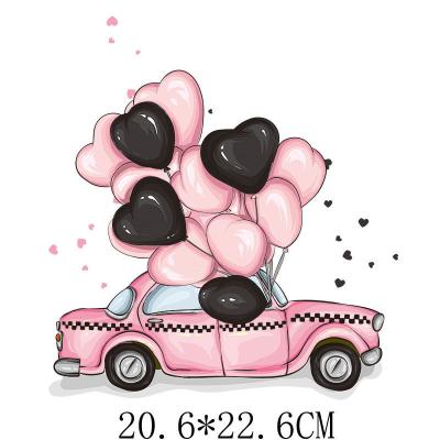 China Lovely Fabric 20.6x22.6cm Heart Car Iron On Patches For DIY Heat Transfer Clothes T-shirt Stickers Decoration Thermal Printing for sale