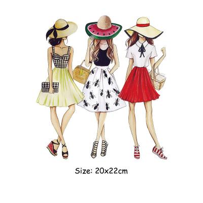 China Fabric 20x22cm Fashion Sisters Girl Iron On Patches For DIY Heat Transfer Clothes T-shirt Stickers Decoration Thermal Printing for sale