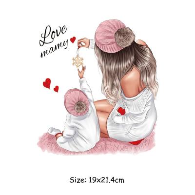 China Fabric 19x21.4cm Fashion Love Mom Girl Iron On Patches For DIY Heat Transfer Clothes Printed T-shirt Stickers Thermal Decoration for sale