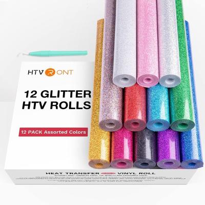 China Glitter Fabric HTVRONT Bundle 10inX5ft/25cmX150cm 12 Colors Heat Transfer Vinyl Roll For Cricut T-Shirt Printing DIY Iron On HTV Film for sale