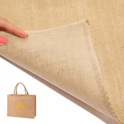 China 2022 Breathable Eco Friendly Laminated With PE Coated Mat Nature Burlap JacquardJute Fiber 100% Jute Fabric Textile For Handle Bag Making for sale