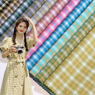 China Factory Check Breathable Polyester Chinese Spandex Rayon Pink Gingham Dyed Yarn Fabric For Skirt for sale