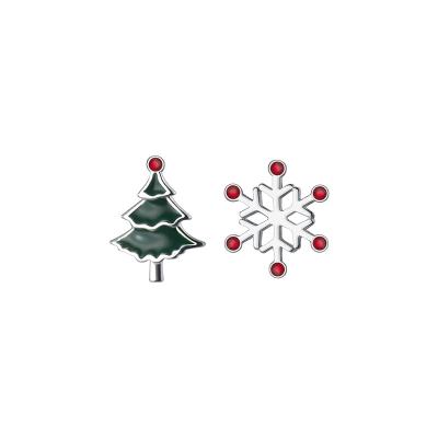 China 2021 TRENDY s925 sterling silver Korean asymmetrical Christmas snowflake Christmas tree earrings for sale