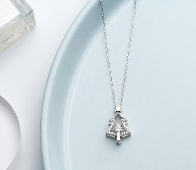 China Christmas Series s925 Necklace Diamond Christmas Tree Lead Free Nickel Free Sterling Silver Korean Necklace for sale