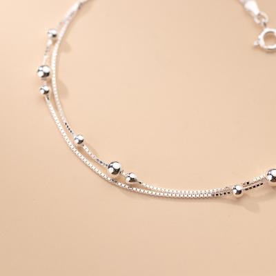 China S925 Silver Lead Free Nickel Free Double Bead Temperament Fashion Literary Simple Anklet for sale