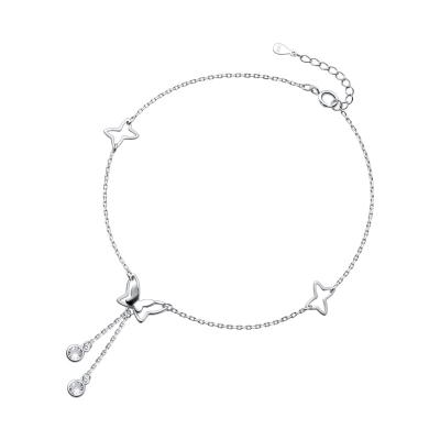 China Small cool butterfly s925 lead free nickel free silver soft anklet chain diamond tassel anklet for sale