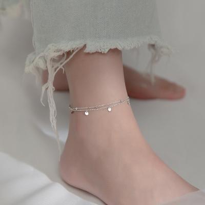 China Simple double layer s925 disc lead nickel free silver pearl anklet chain anklet for sale