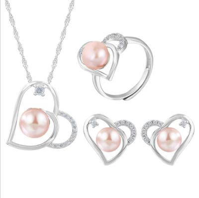 China S925 Lead Free Nickel Free Popular Silver Silver Freshwater Pearl Heart Necklace Set For Woman for sale