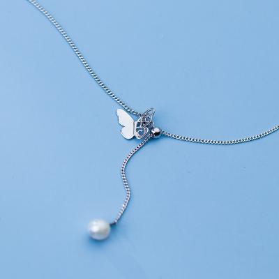 China Nickel the summer free simple hollow temperament small fresh necklace pearl butterfly necklace for sale